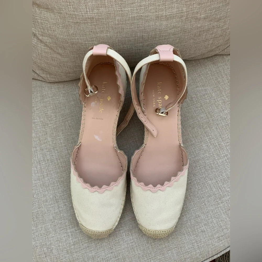 kate spade Pink and Cream Espadrille Wedge Sandals